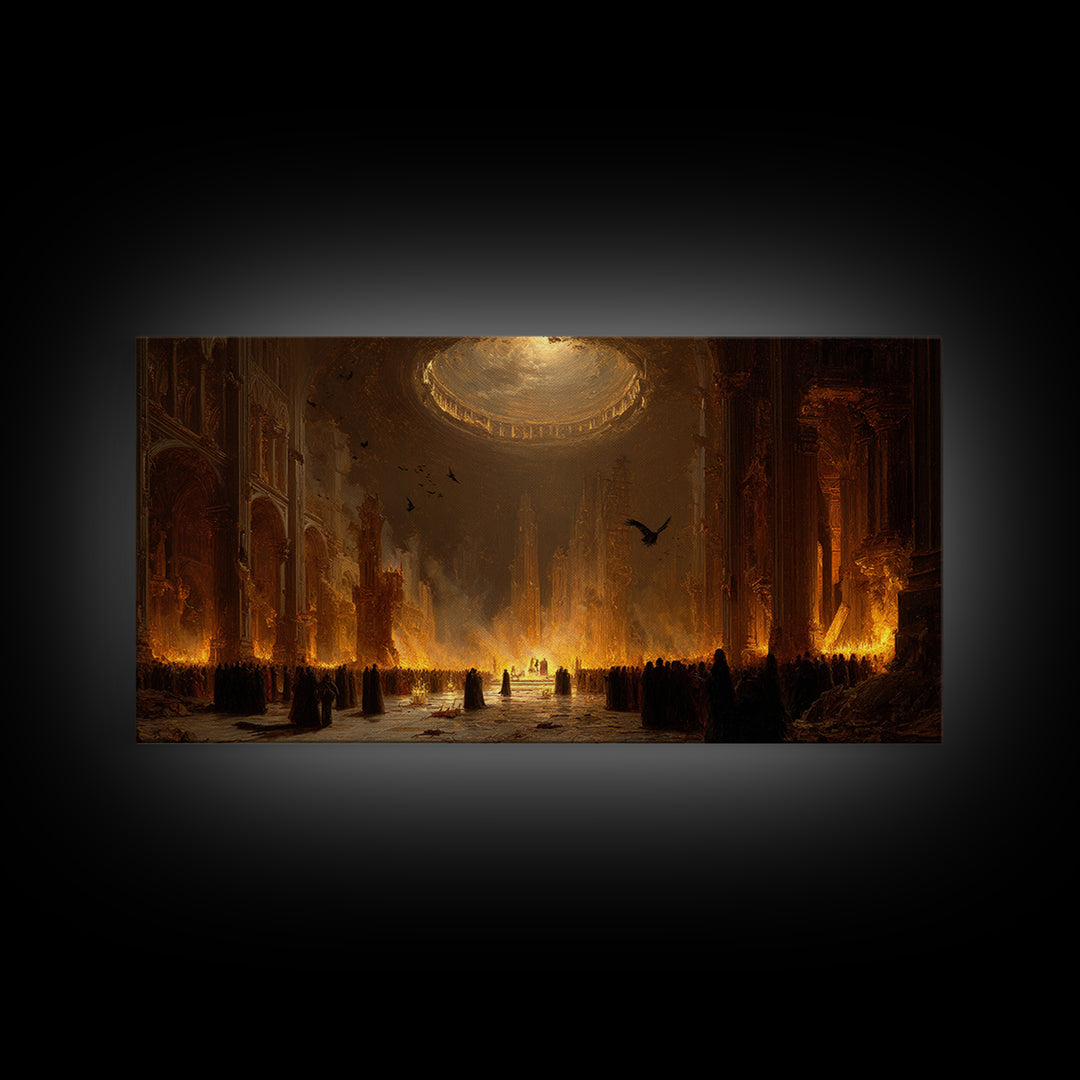 The Ghost Wedding, Apocalyptic Romantic Art, Wide Panoramic Art, Dark Halloween Decor, Canvas Print, Halloween Wall Art, Gothic Home Decor