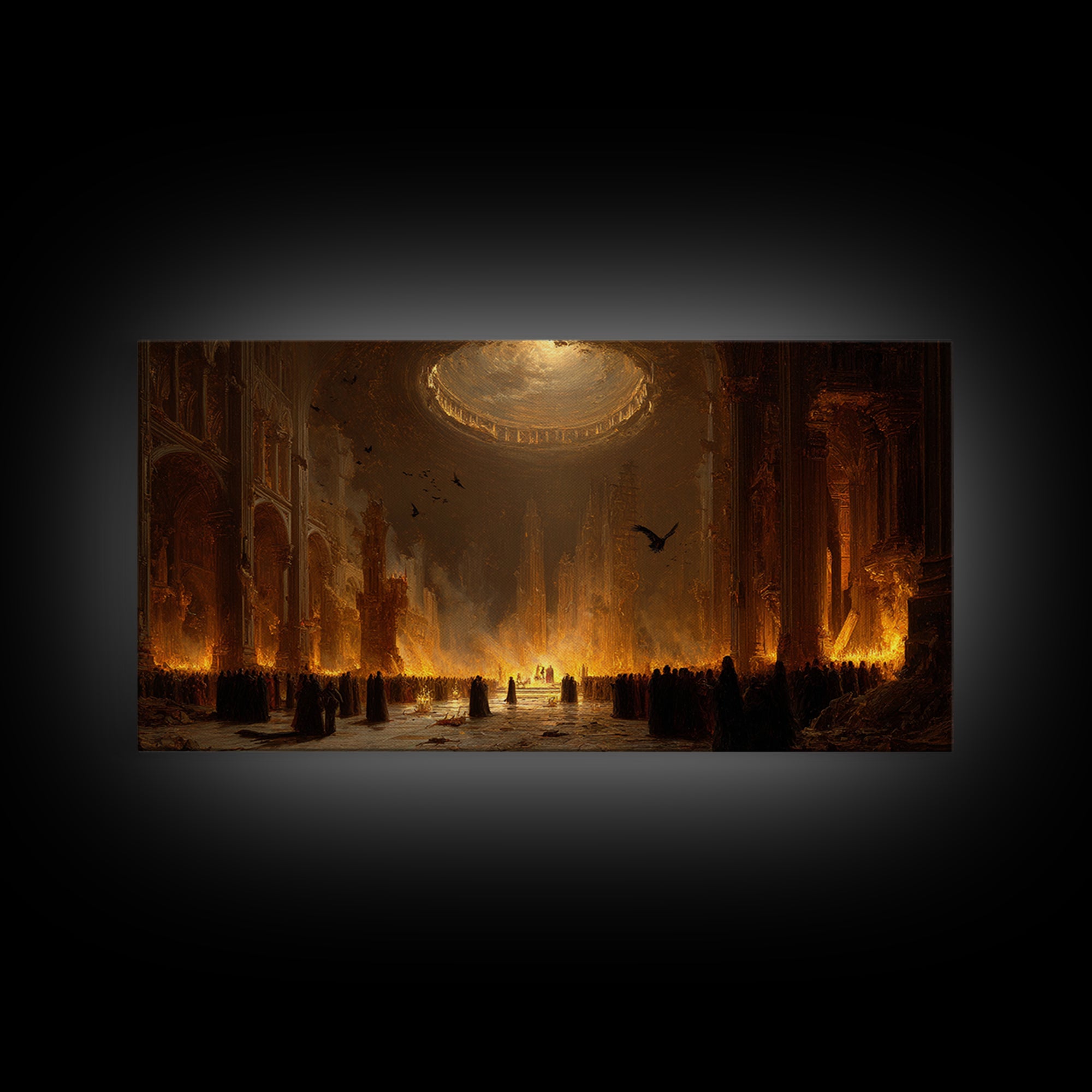 The Ghost Wedding, Apocalyptic Romantic Art, Wide Panoramic Art, Dark Halloween Decor, Canvas Print, Halloween Wall Art, Gothic Home Decor