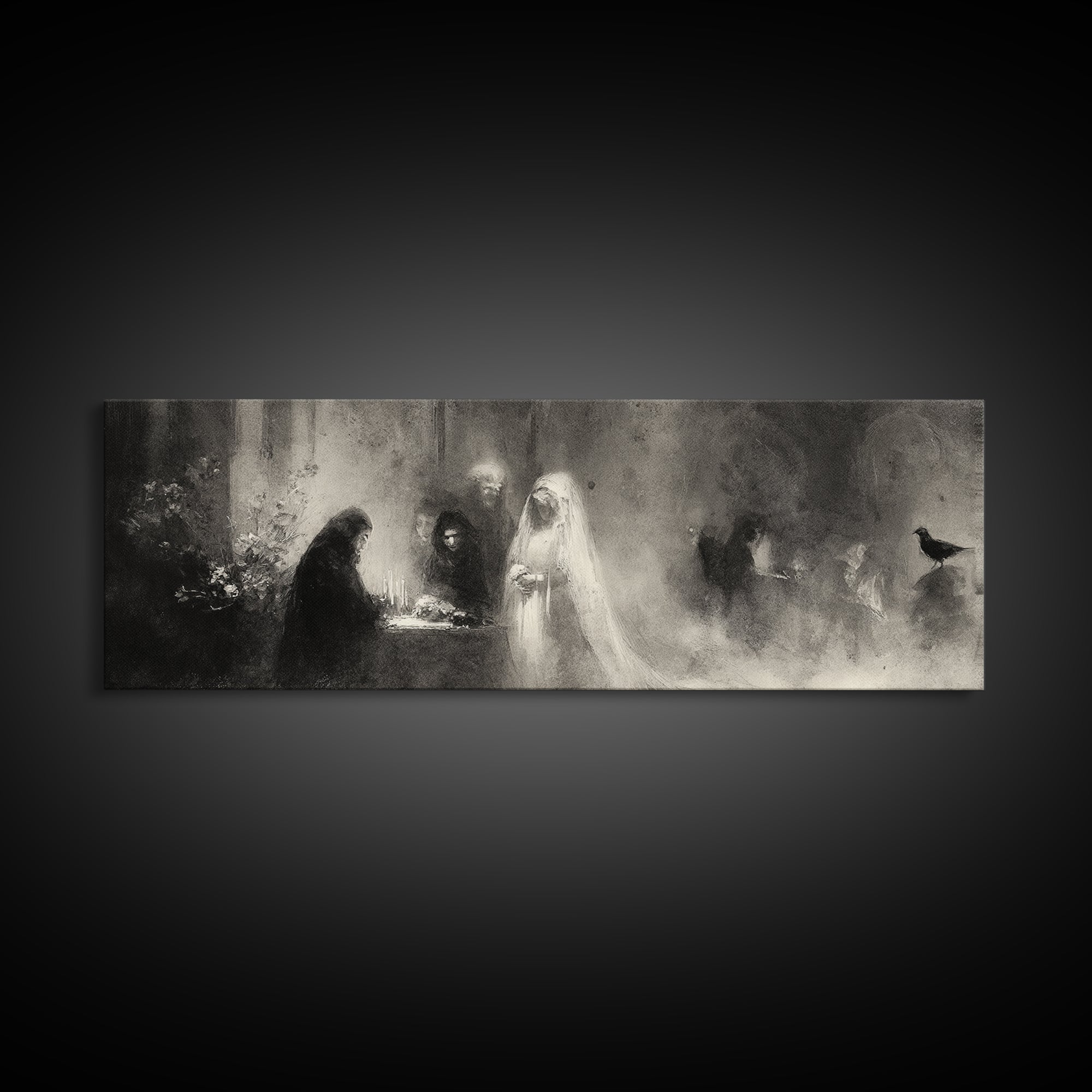 The Ghost Wedding, Symbolist Dream Art, Extra Wide Wall Art, Dark Fantasy Wall Art, Framed Canvas Print, Halloween Wall Art