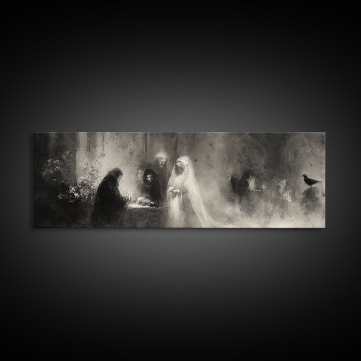 The Ghost Wedding, Symbolist Dream Art, Extra Wide Wall Art, Dark Fantasy Wall Art, Framed Canvas Print, Halloween Wall Art