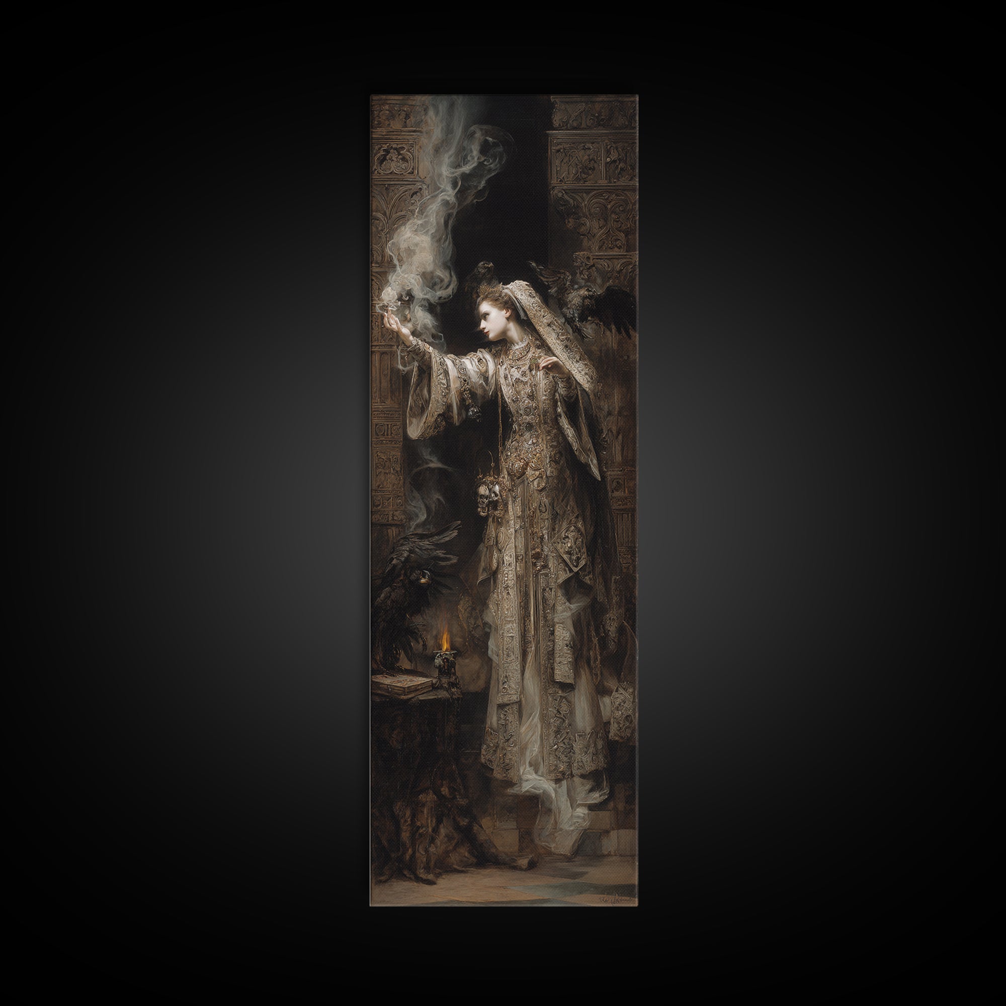 The Ghost Wedding, Ornate Symbolist Art, Tall Narrow Wall Art, Gothic Horror Wall Art, Canvas Print, Halloween Wall Art