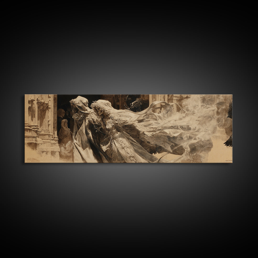 The Ghost Wedding, Decadent Gothic Art, Extra Wide Wall Art, Dark Fantasy Wall Art, Canvas Print, Halloween Wall Art