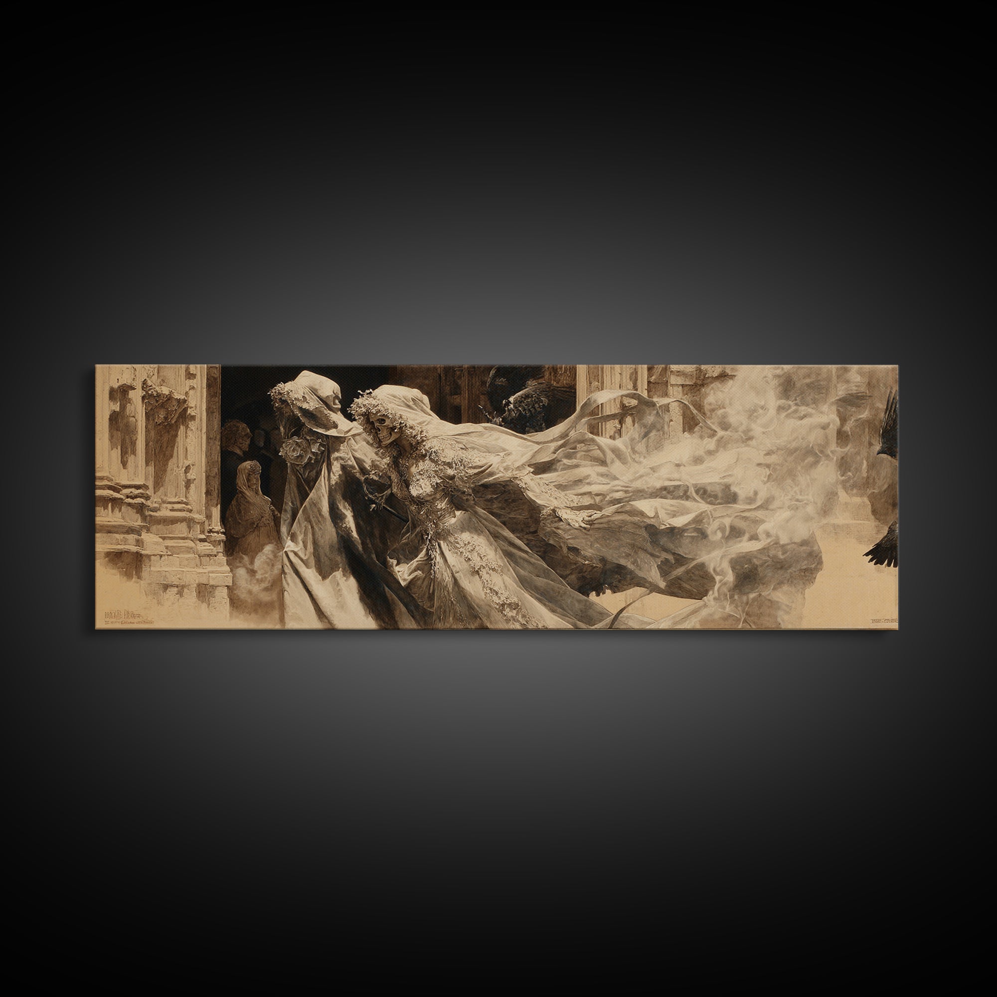 The Ghost Wedding, Decadent Gothic Art, Extra Wide Wall Art, Dark Fantasy Wall Art, Canvas Print, Halloween Wall Art