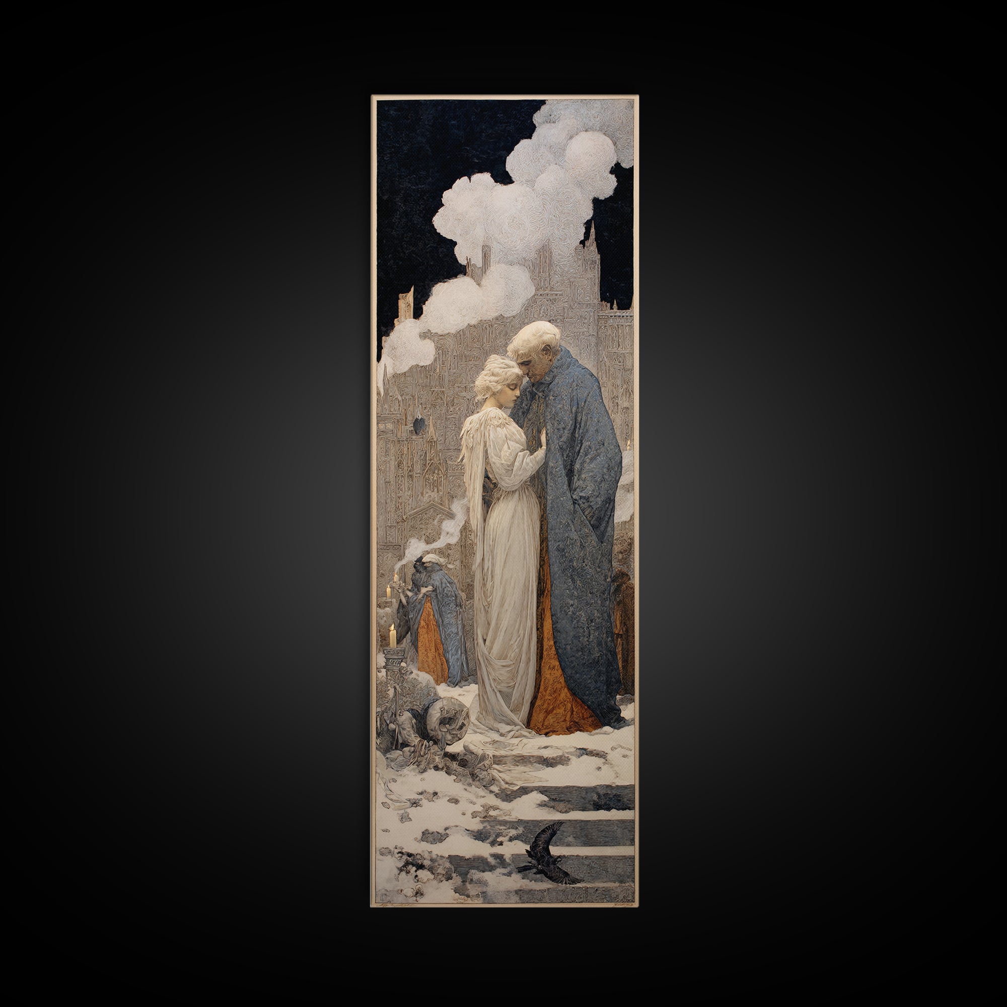 The Ghost Wedding, Symbolist Death Art, Tall Narrow Wall Art, Gothic Horror Wall Art, Framed Canvas Print, Halloween Wall Art