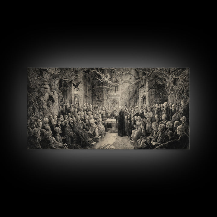 The Ghost Wedding, Expressionist Nightmare Art, Wide Panoramic Art, Dark Fantasy Wall Art, Framed Canvas Print, Halloween Wall Art