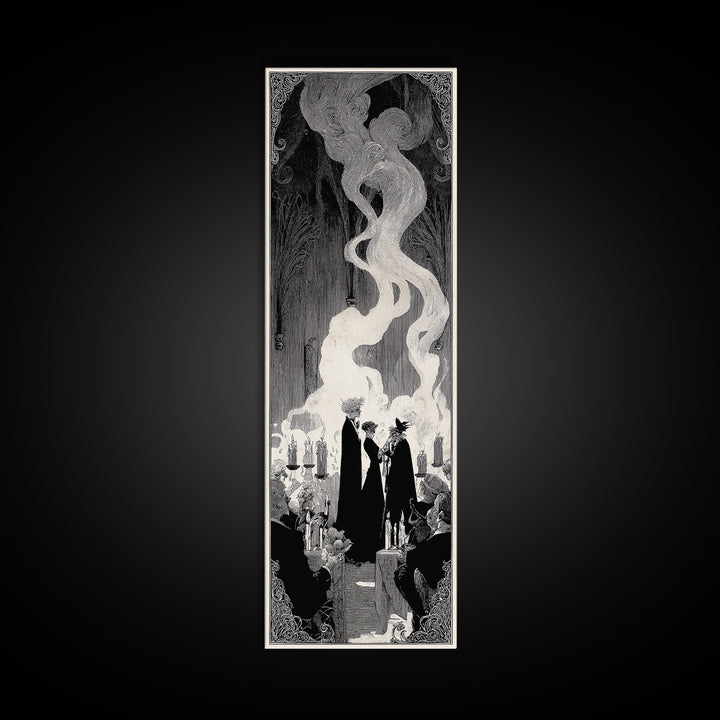 The Ghost Wedding, Decadent Line Art, Tall Narrow Wall Art, Macabre Wall Art, Canvas Print, Halloween Wall Art