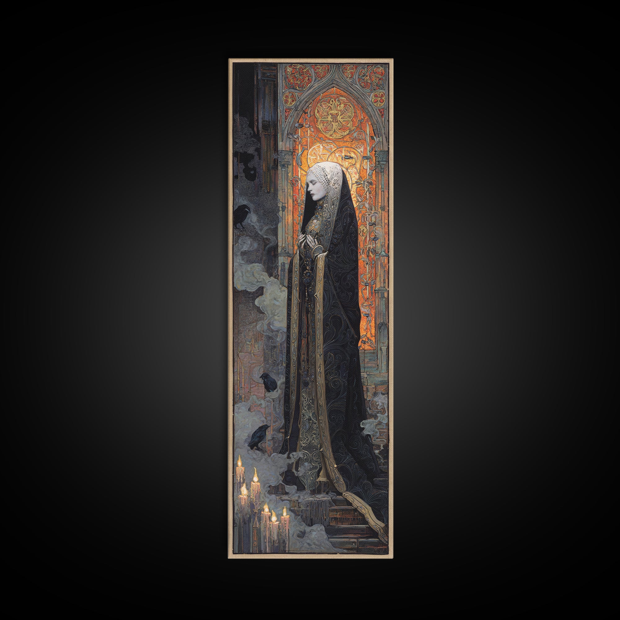 The Ghost Wedding, Stained Glass Gothic Art, Tall Narrow Wall Art, Gothic Horror Wall Art, Canvas Print, Halloween Wall Art
