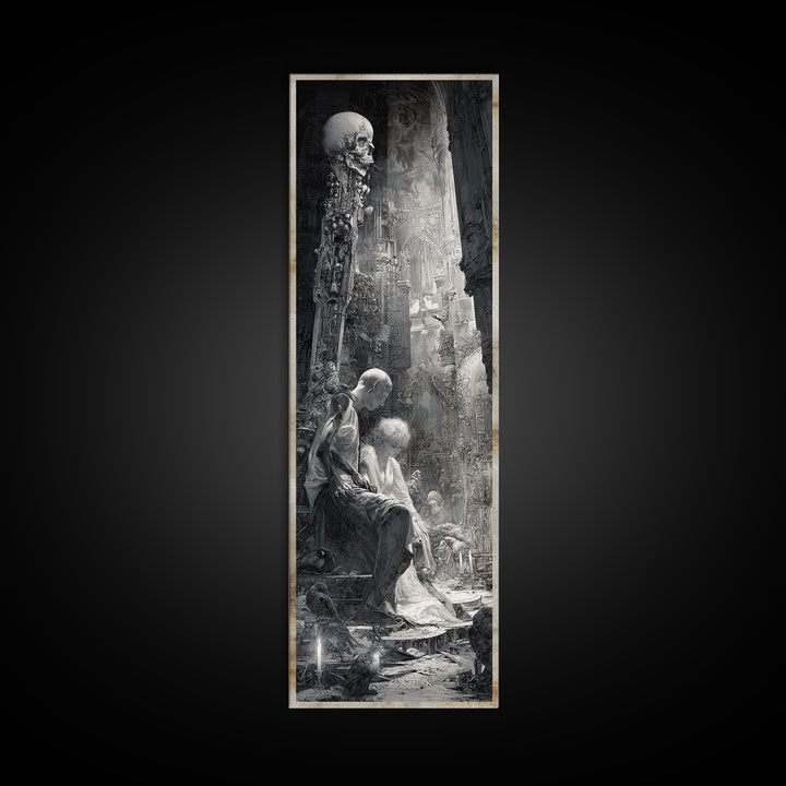 The Ghost Wedding, Biomechanical Horror Art, Tall Narrow Wall Art, Macabre Wall Art, Canvas Print, Halloween Wall Art, Gothic Home Decor