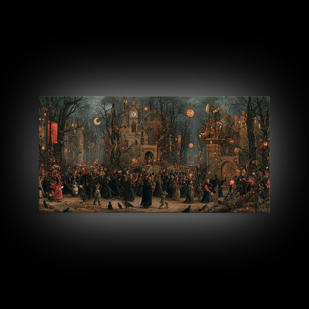 The Monster Parade, Medieval Grotesque Art, Wide Panoramic Art, Gothic Horror Wall Art, Canvas Print, Halloween Wall Art