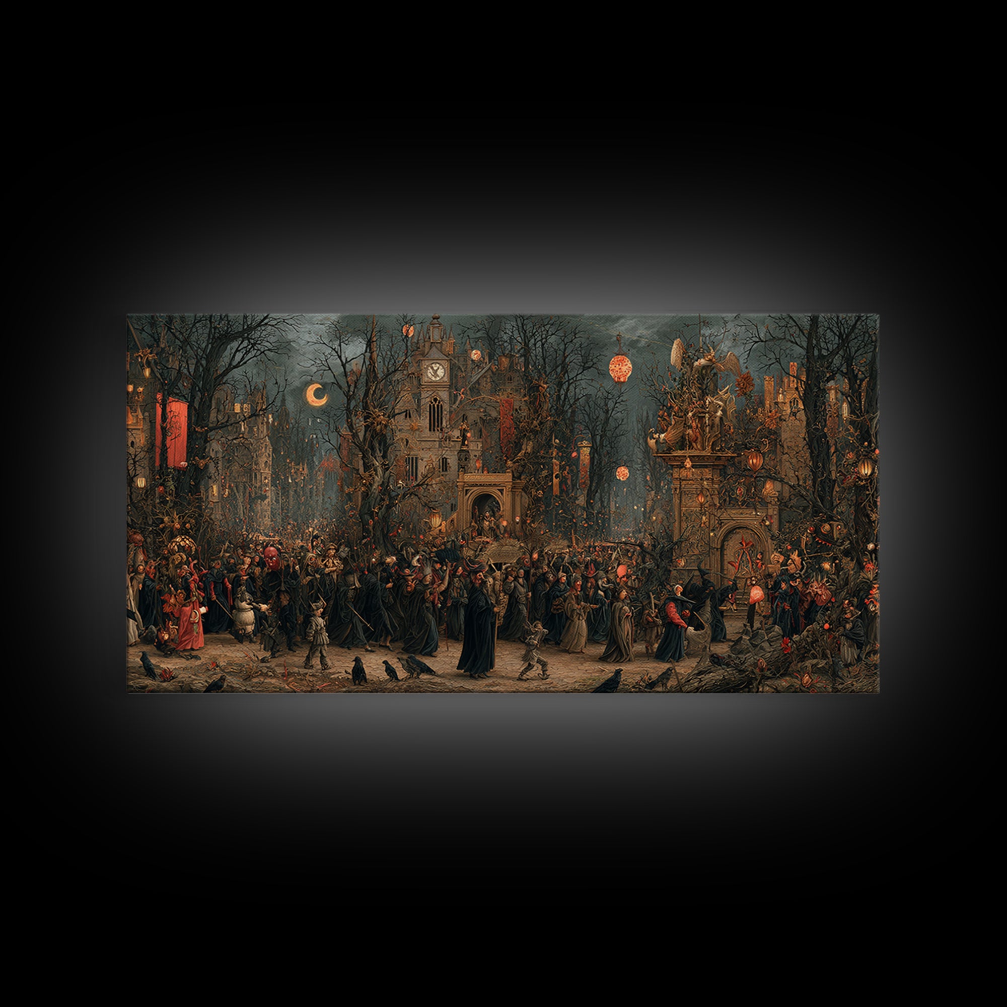 The Monster Parade, Medieval Grotesque Art, Wide Panoramic Art, Gothic Horror Wall Art, Canvas Print, Halloween Wall Art