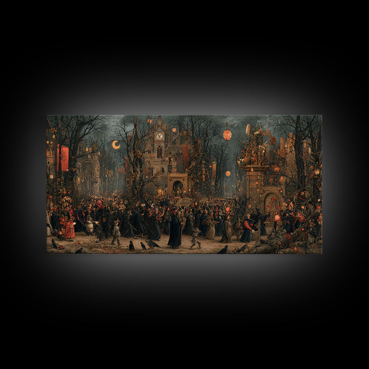The Monster Parade, Medieval Grotesque Art, Wide Panoramic Art, Gothic Horror Wall Art, Canvas Print, Halloween Wall Art