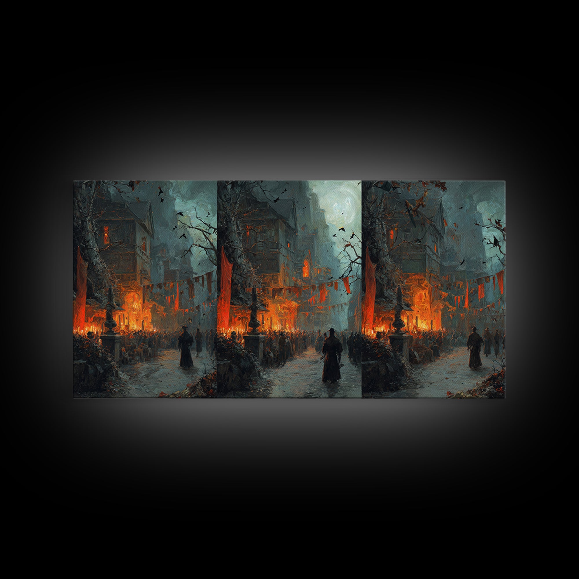 The Monster Parade, Baroque Witchcraft Art, Wide Panoramic Art, Dark Halloween Decor, Canvas Print, Halloween Wall Art