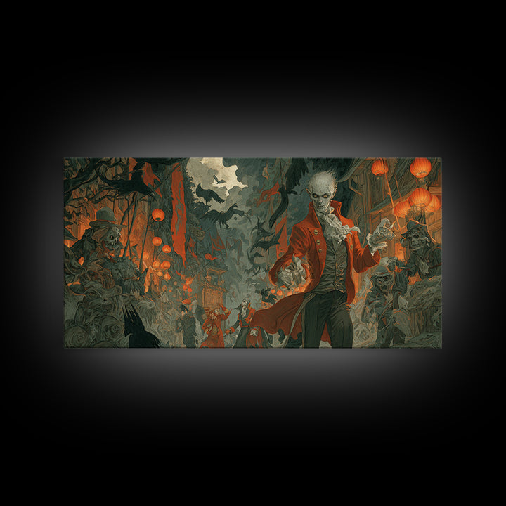 The Monster Parade, Gothic Nightmare Art, Wide Panoramic Art, Gothic Horror Wall Art, Canvas Print, Halloween Wall Art