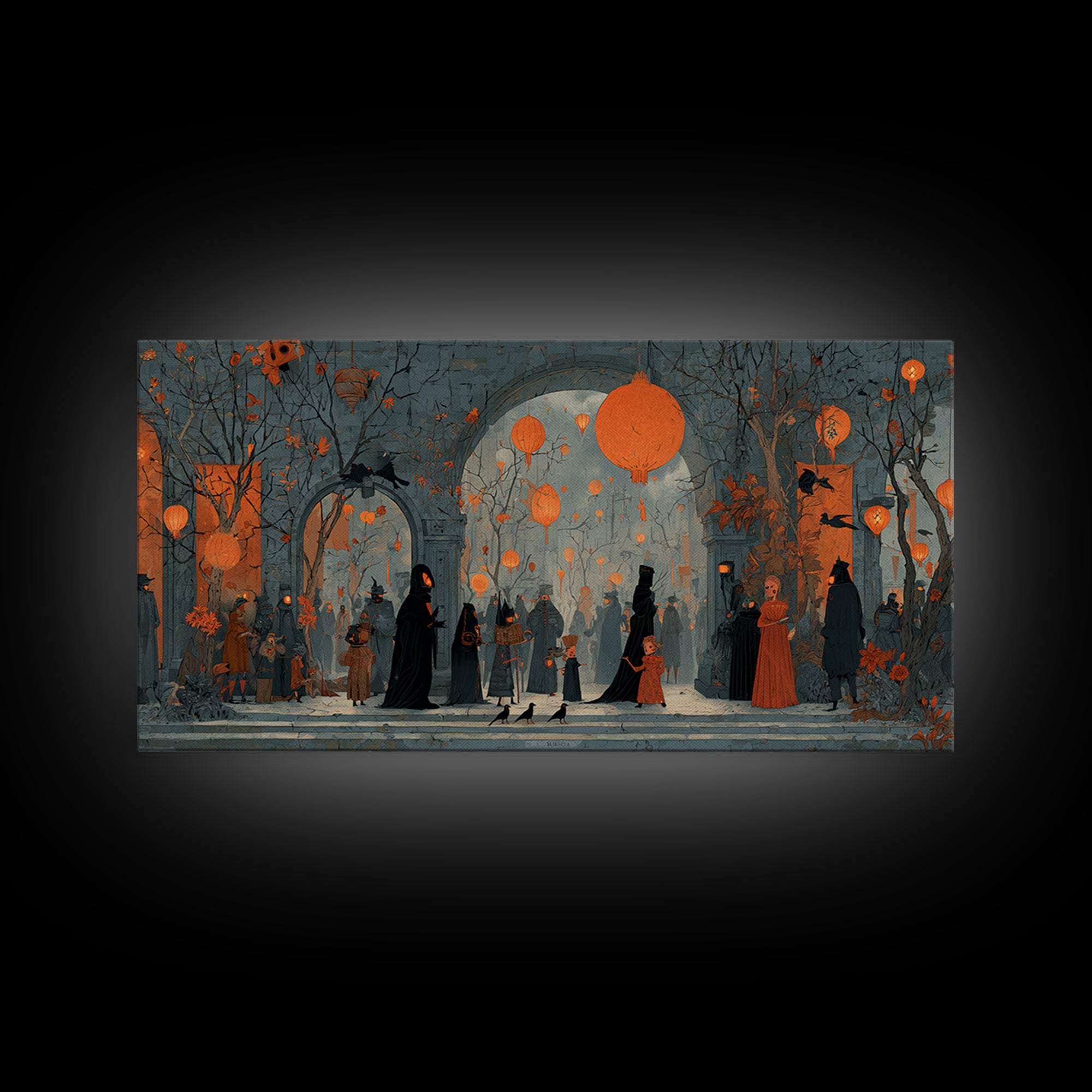 The Monster Parade, Symbolist Dream Art, Wide Panoramic Art, Gothic Horror Wall Art, Canvas Print, Halloween Wall Art