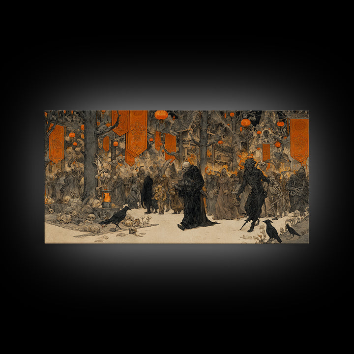 The Monster Parade, Decadent Gothic Art, Wide Panoramic Art, Gothic Horror Wall Art, Framed Canvas Print, Halloween Wall Art