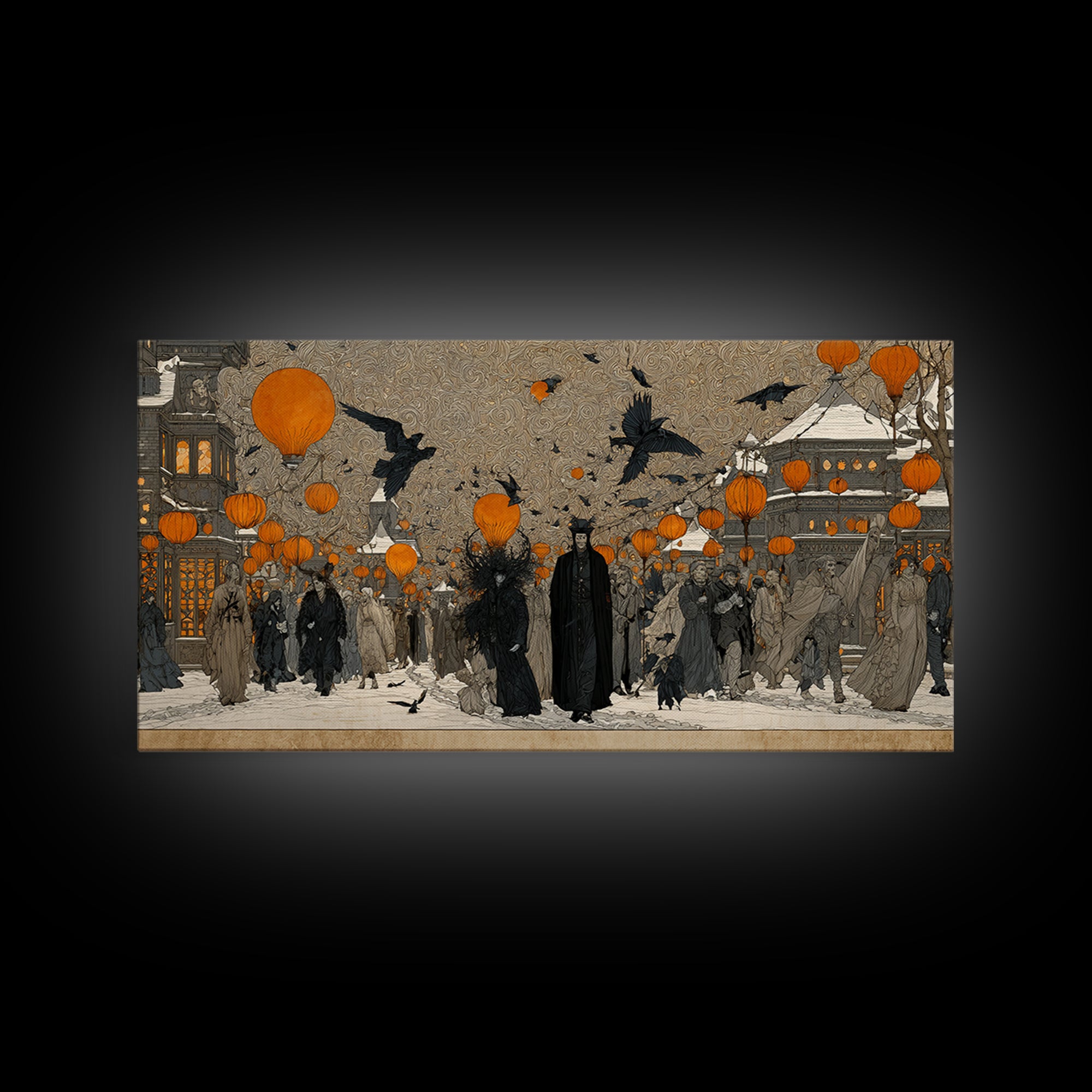 The Monster Parade, Symbolist Death Art, Wide Panoramic Art, Gothic Horror Wall Art, Canvas Print, Halloween Wall Art