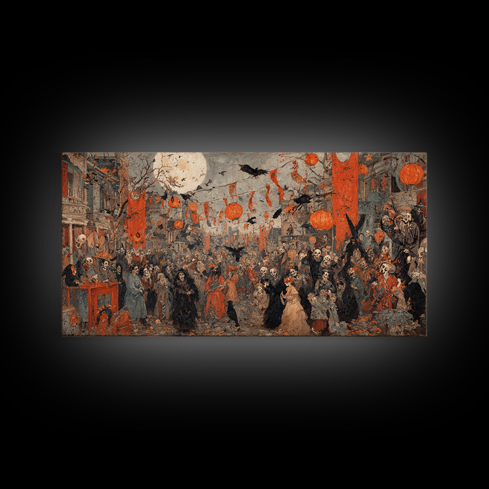 The Monster Parade, Grotesque Carnival Art, Wide Panoramic Art, Dark Halloween Decor, Canvas Print, Halloween Wall Art, Gothic Home Decor