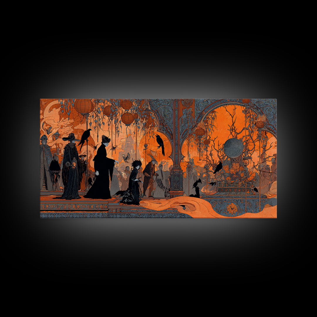 The Monster Parade, Stained Glass Gothic Art, Wide Panoramic Art, Dark Halloween Decor, Canvas Print, Halloween Wall Art, Gothic Home Decor