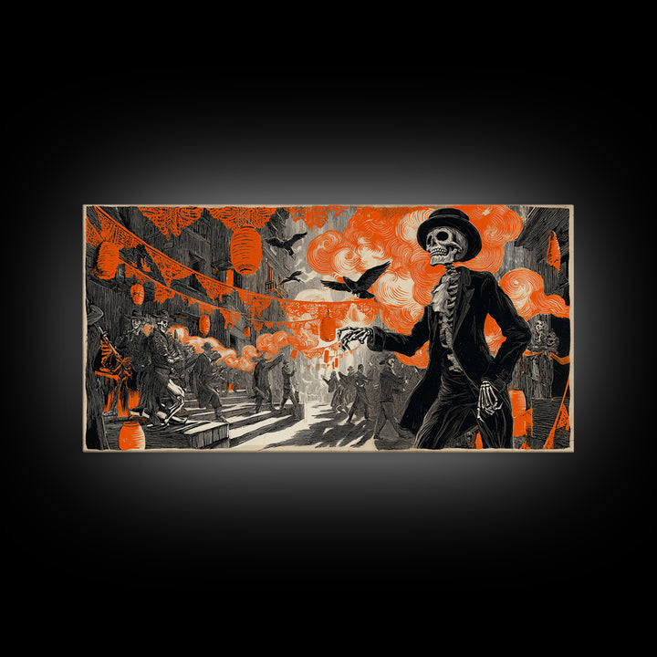 The Monster Parade, Macabre Folk Print Art, Wide Panoramic Art, Gothic Horror Wall Art, Canvas Print, Halloween Wall Art