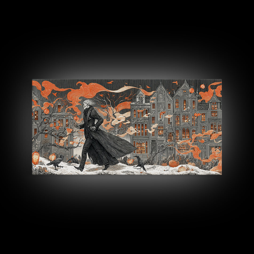The Monster Parade, Victorian Macabre Art, Wide Panoramic Art, Dark Fantasy Wall Art, Framed Canvas Print, Halloween Wall Art