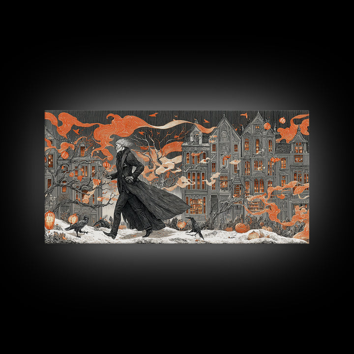 The Monster Parade, Victorian Macabre Art, Wide Panoramic Art, Dark Fantasy Wall Art, Framed Canvas Print, Halloween Wall Art