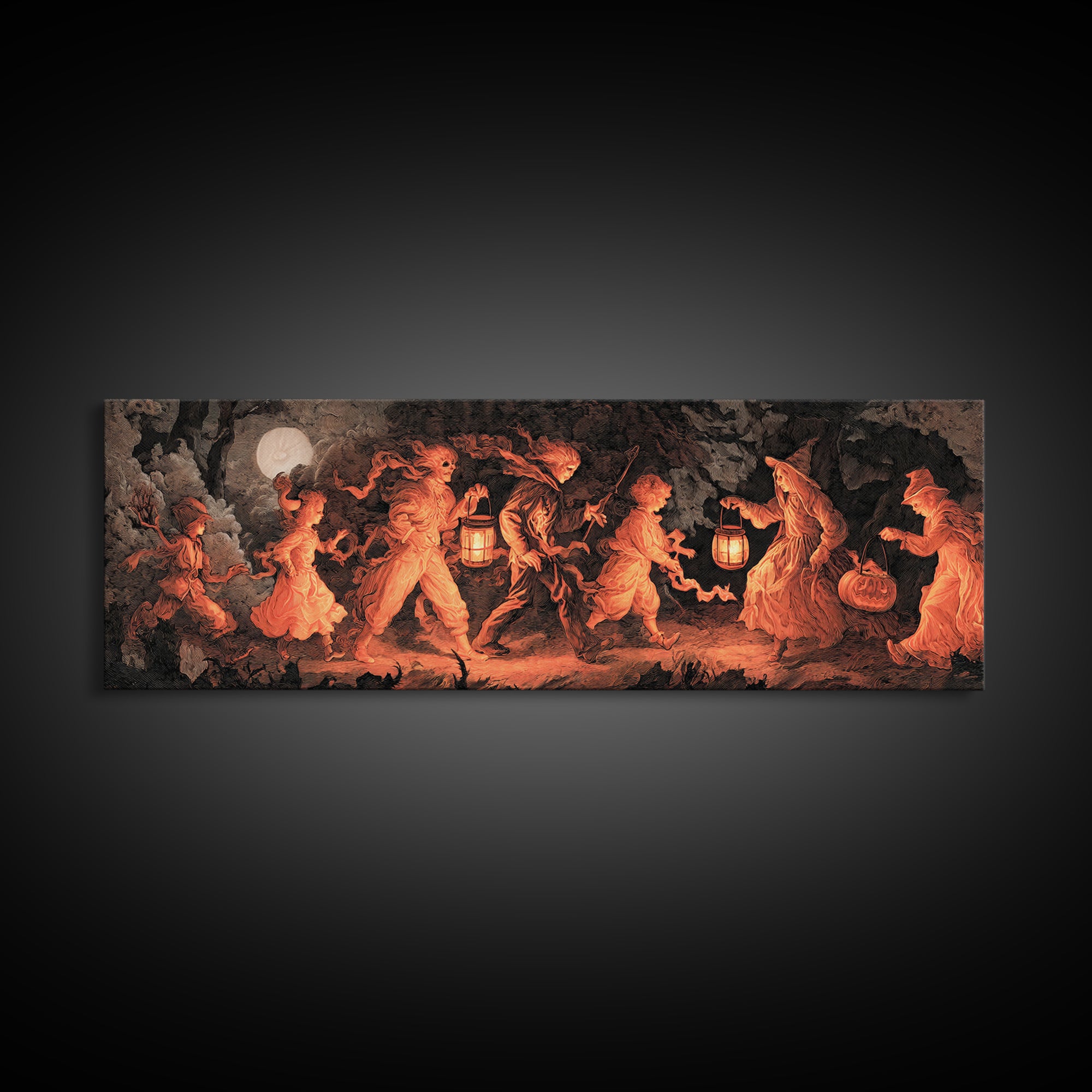 The Trick-Or-Treat Procession, Gothic Nightmare Art, Extra Wide Wall Art, Gothic Horror Wall Art, Canvas Print, Halloween Wall Art
