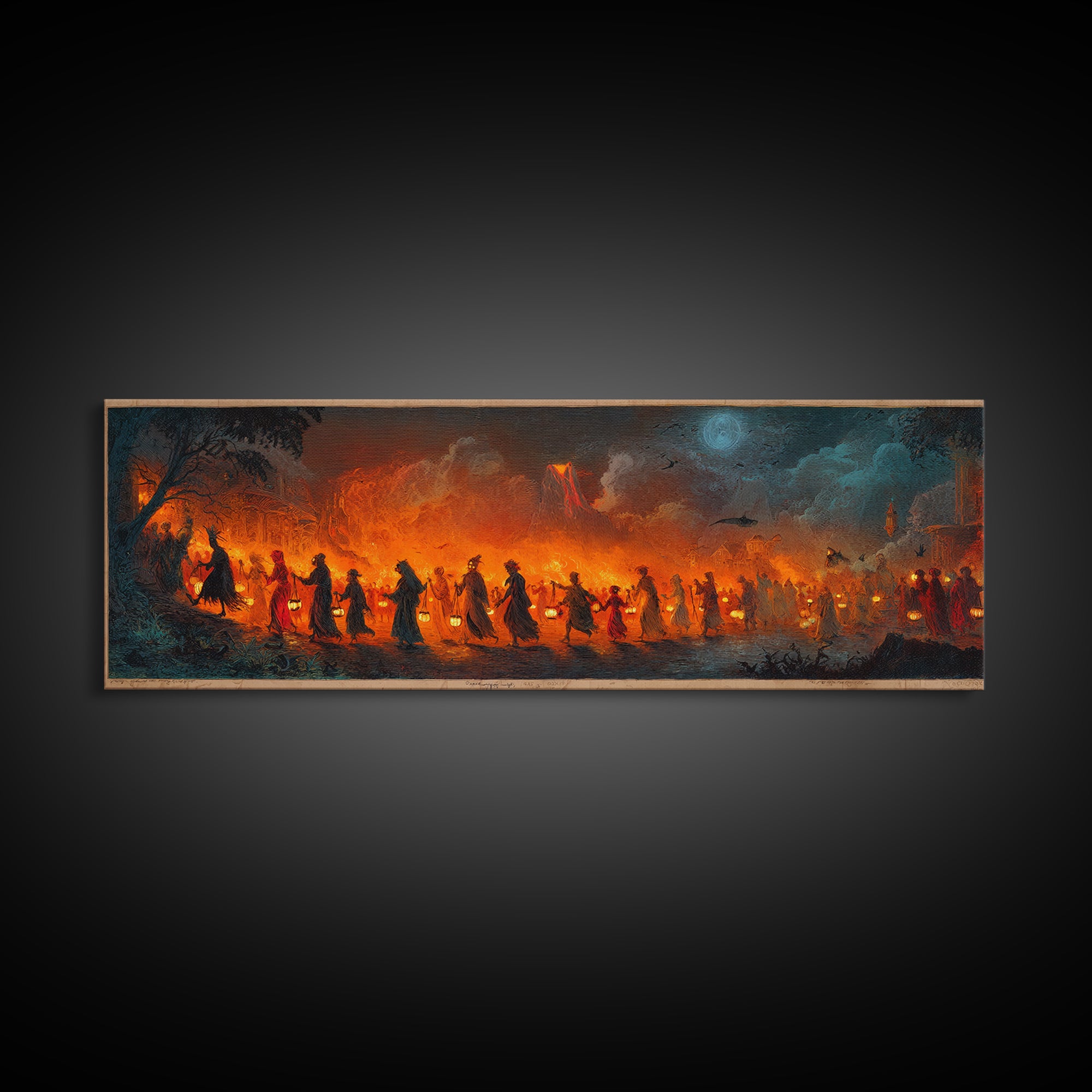 The Trick-Or-Treat Procession, Apocalyptic Romantic Art, Extra Wide Wall Art, Dark Halloween Decor, Framed Canvas Print, Halloween Wall Art