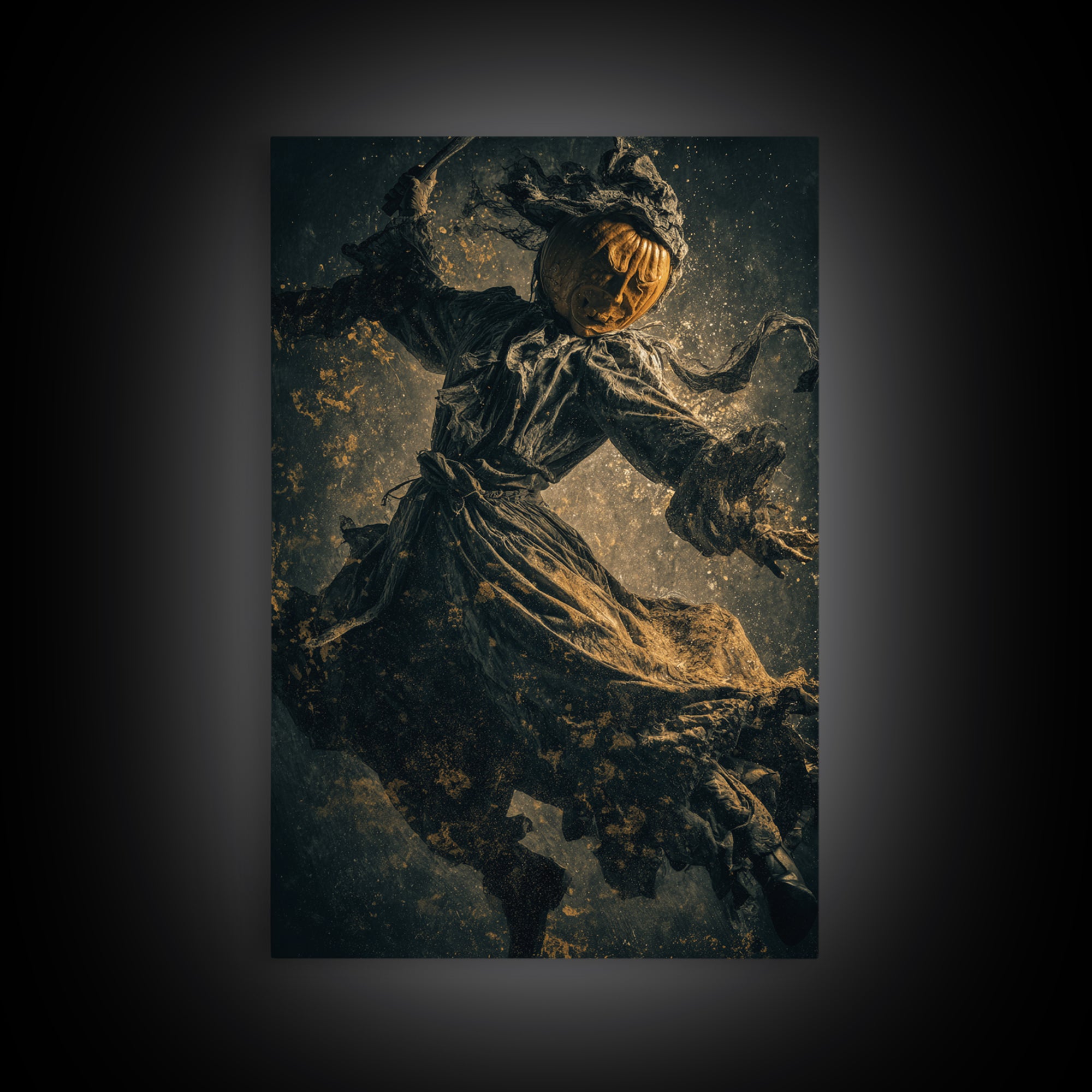 The Pumpkin-Carving Ritual, Dark Romantic Horror Art, Vertical Wall Art, Dark Fantasy Wall Art, Canvas Print, Halloween Wall Art