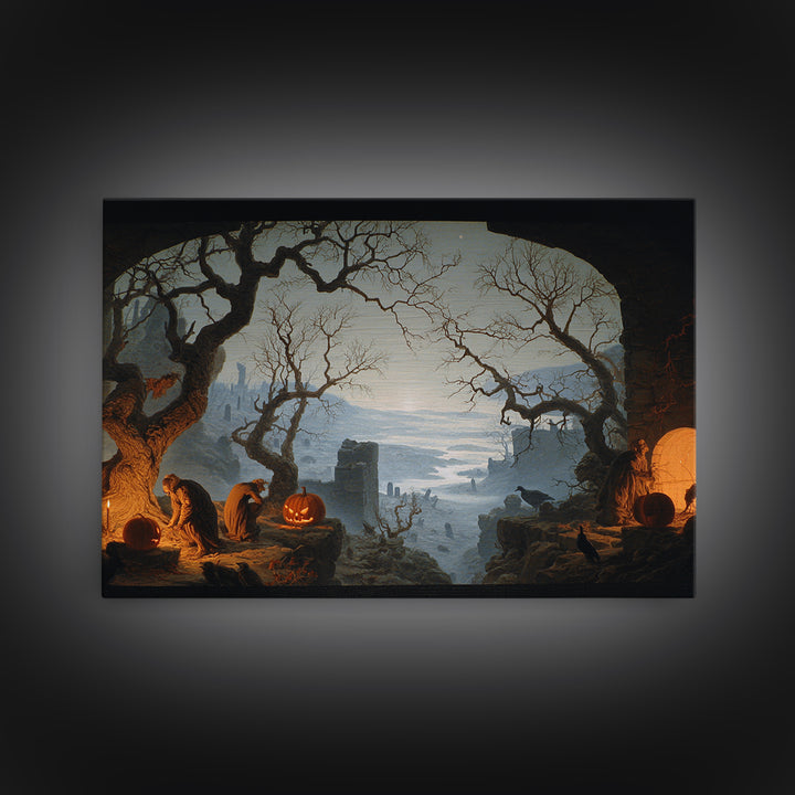 The Pumpkin-Carving Ritual, Romantic Gothic Landscape, Landscape Wall Art, Gothic Horror Wall Art, Framed Canvas Print