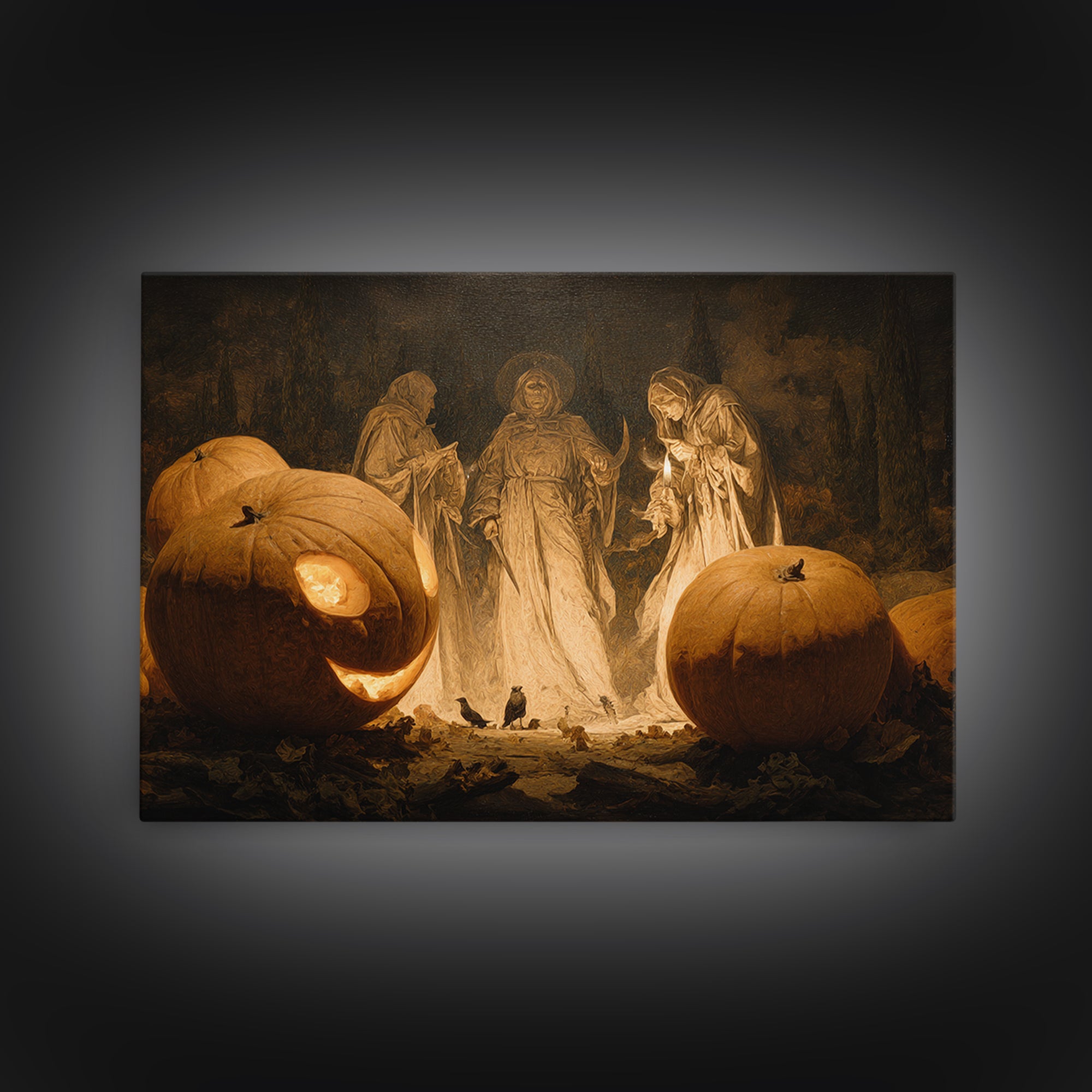 The Pumpkin-Carving Ritual, Symbolist Gothic Landscape, Landscape Wall Art, Dark Fantasy Wall Art, Canvas Print, Halloween Wall Art
