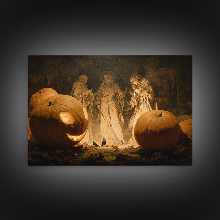 The Pumpkin-Carving Ritual, Symbolist Gothic Landscape, Landscape Wall Art, Dark Fantasy Wall Art, Canvas Print, Halloween Wall Art