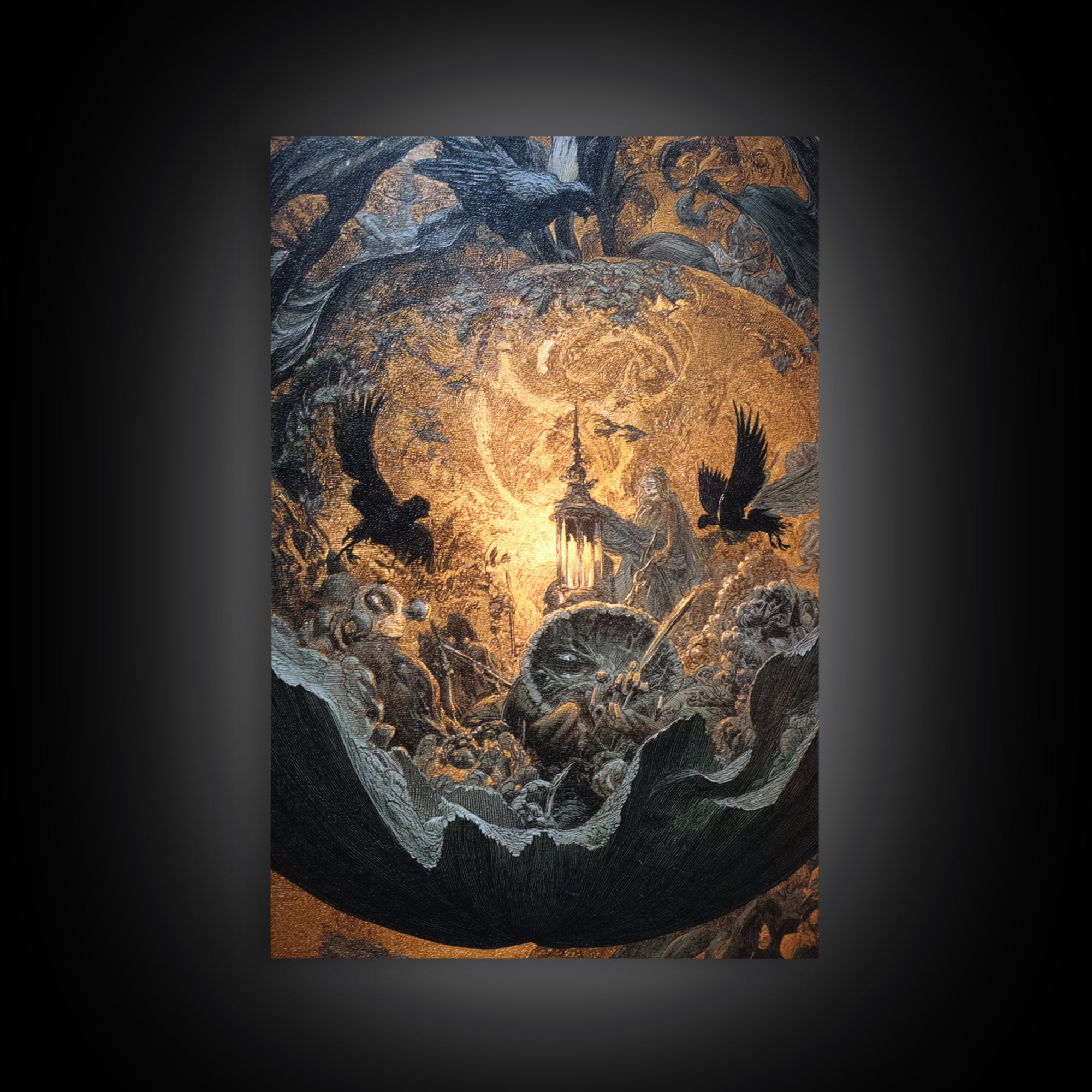 The Pumpkin-Carving Ritual, Ornate Symbolist Art, Vertical Wall Art, Dark Halloween Decor, Canvas Print, Halloween Wall Art