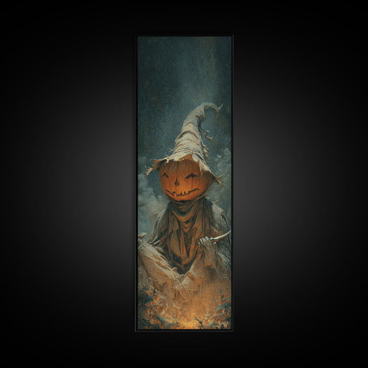 The Pumpkin-Carving Ritual, Surreal Apocalyptic Art, Tall Narrow Wall Art, Gothic Horror Wall Art, Canvas Print, Halloween Wall Art