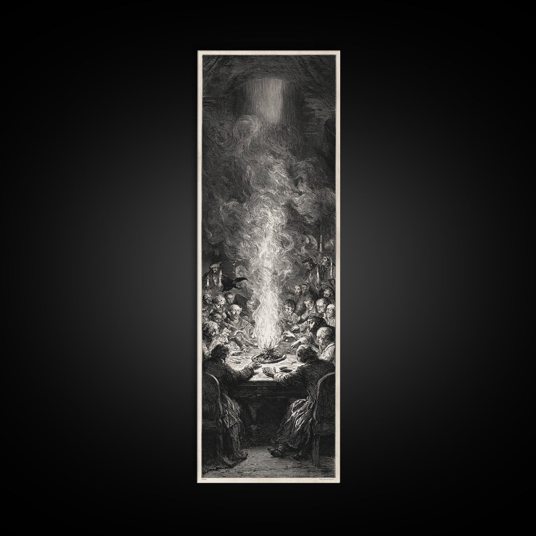 The Candlelit Seance, Gothic Engraving Art, Tall Narrow Wall Art, Gothic Horror Wall Art, Framed Canvas Print, Halloween Wall Art