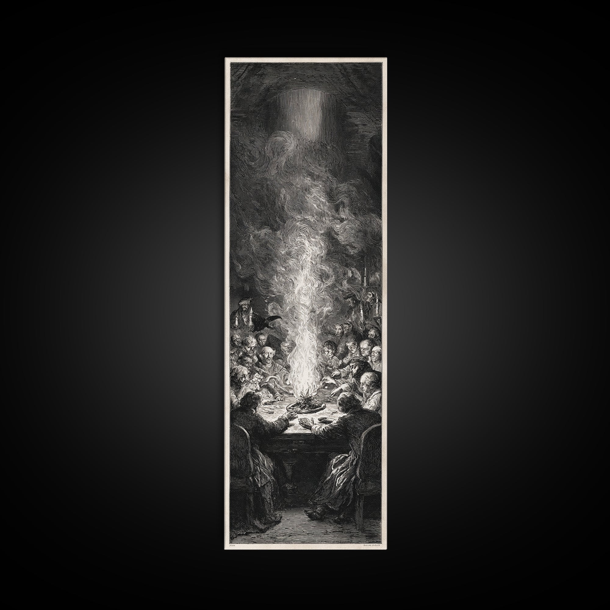The Candlelit Seance, Gothic Engraving Art, Tall Narrow Wall Art, Gothic Horror Wall Art, Framed Canvas Print, Halloween Wall Art
