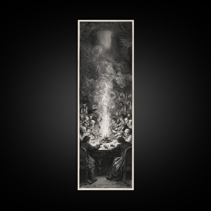 The Candlelit Seance, Gothic Engraving Art, Tall Narrow Wall Art, Gothic Horror Wall Art, Framed Canvas Print, Halloween Wall Art