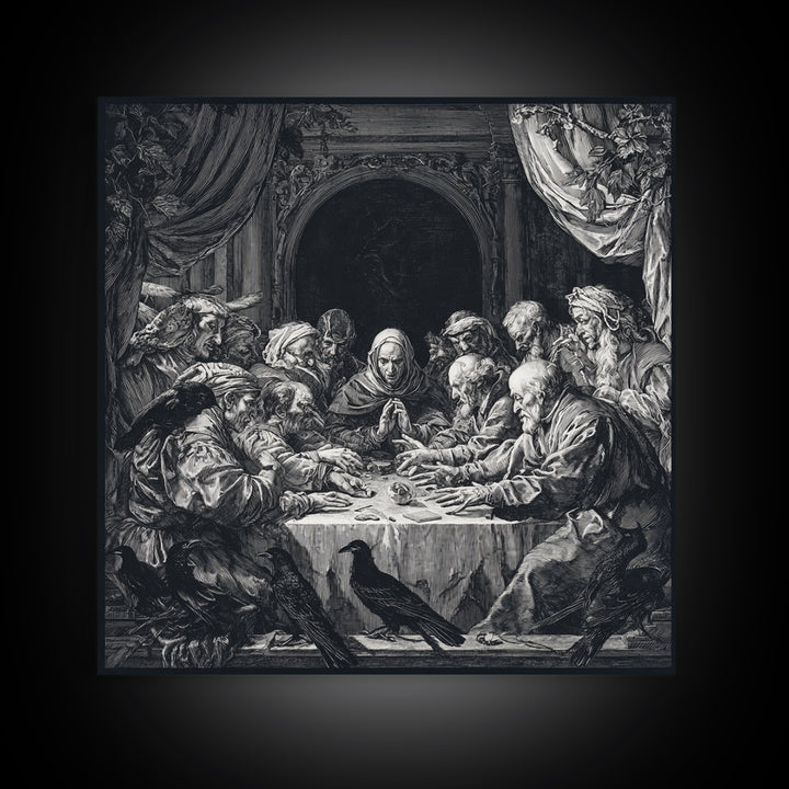 The Candlelit Seance, Renaissance Engraving Art, Square Wall Art, Dark Fantasy Wall Art, Canvas Print, Halloween Wall Art