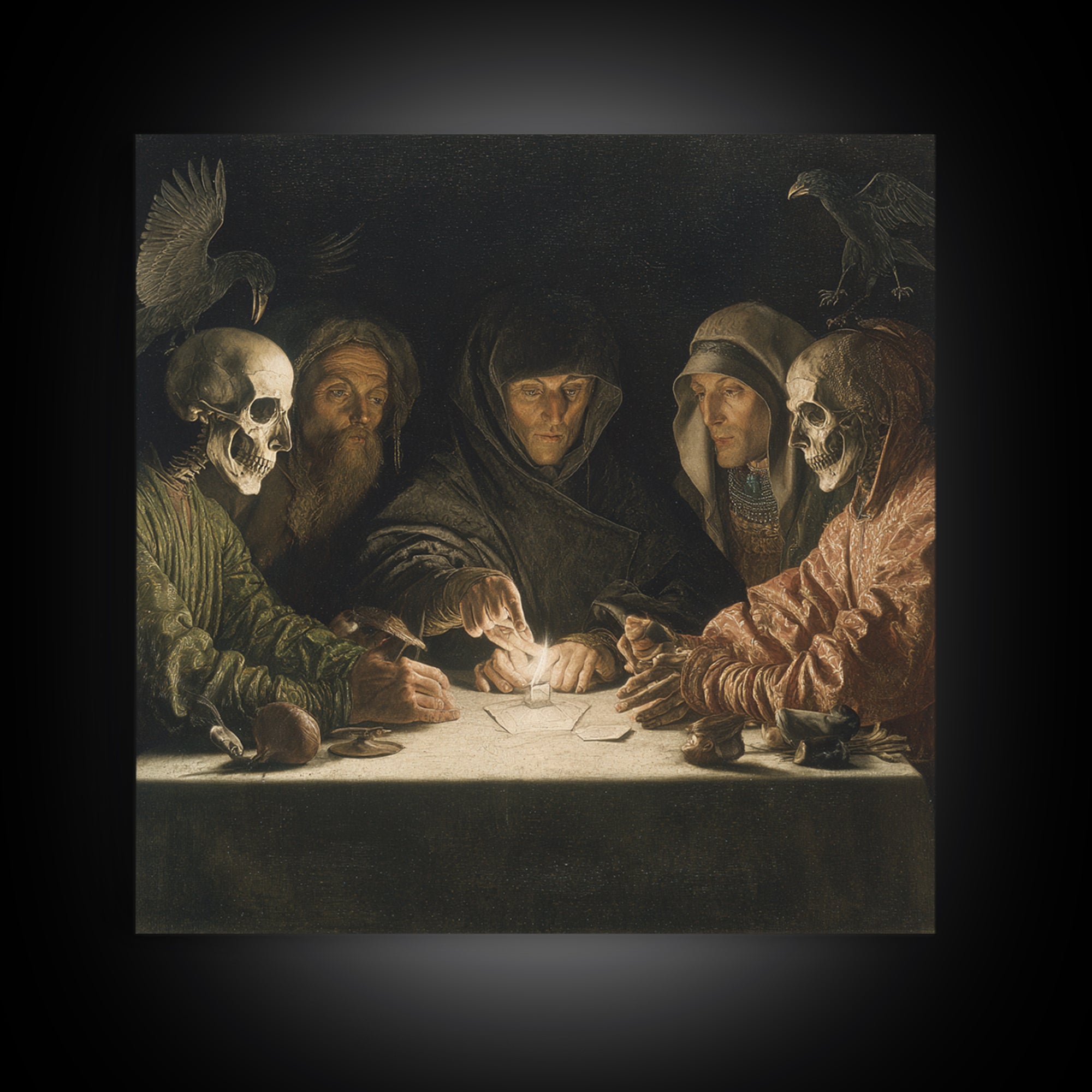 The Candlelit Seance, Danse Macabre Art, Square Wall Art, Macabre Wall Art, Framed Canvas Print, Halloween Wall Art