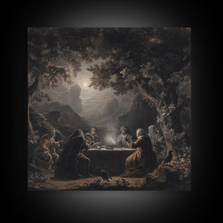 The Candlelit Seance, Baroque Witchcraft Art, Square Wall Art, Dark Fantasy Wall Art, Framed Canvas Print, Halloween Wall Art