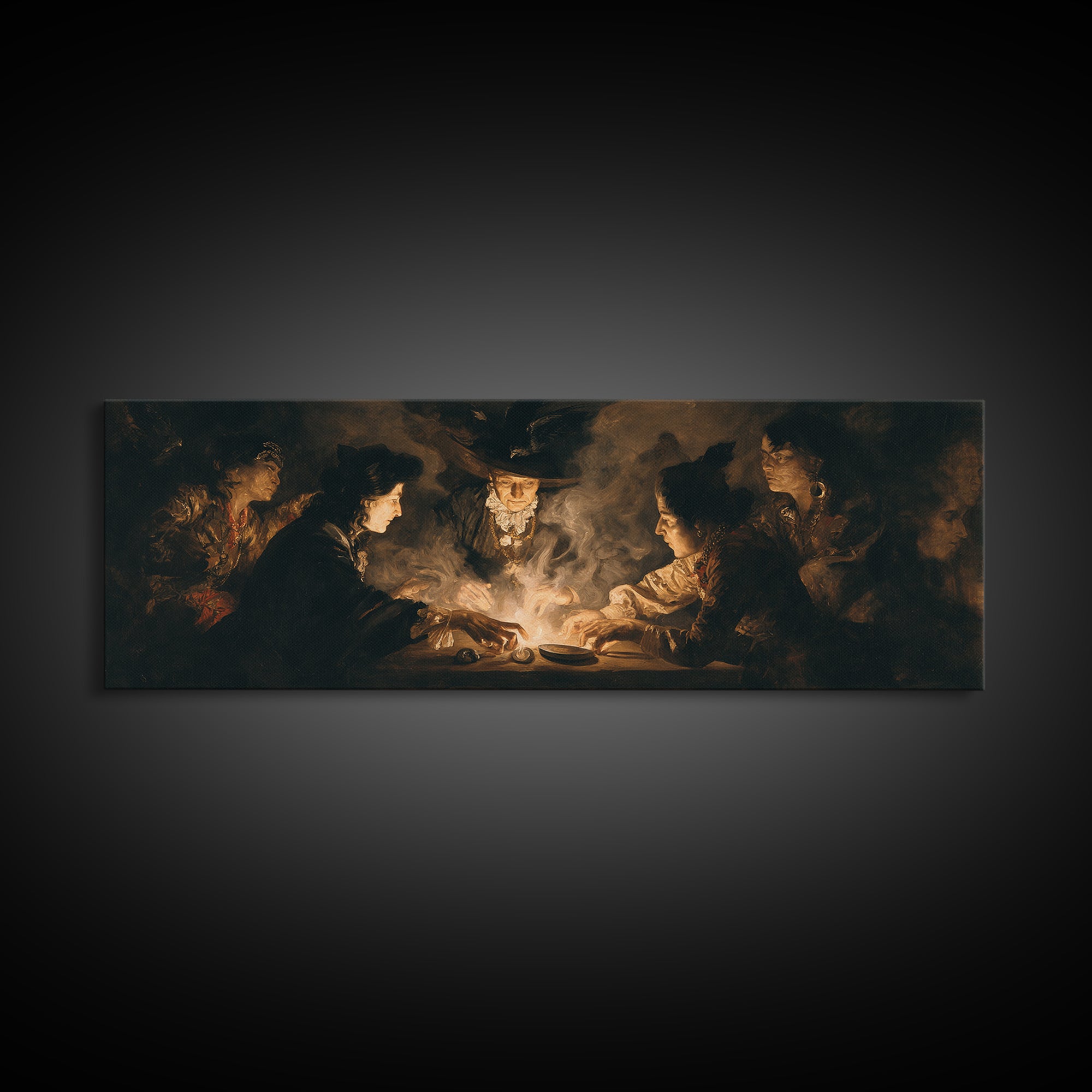 The Candlelit Seance, Dark Romantic Horror Art, Extra Wide Wall Art, Dark Fantasy Wall Art, Framed Canvas Print, Halloween Wall Art