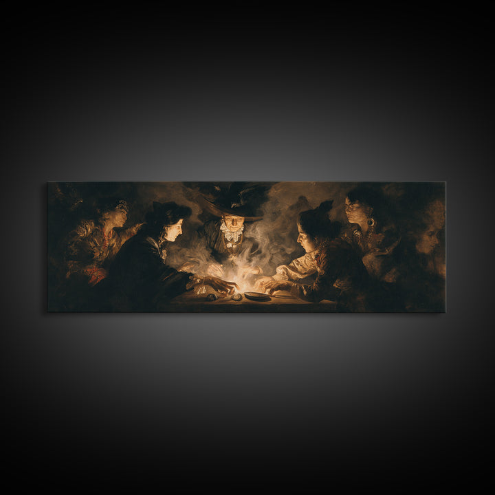 The Candlelit Seance, Dark Romantic Horror Art, Extra Wide Wall Art, Dark Fantasy Wall Art, Framed Canvas Print, Halloween Wall Art