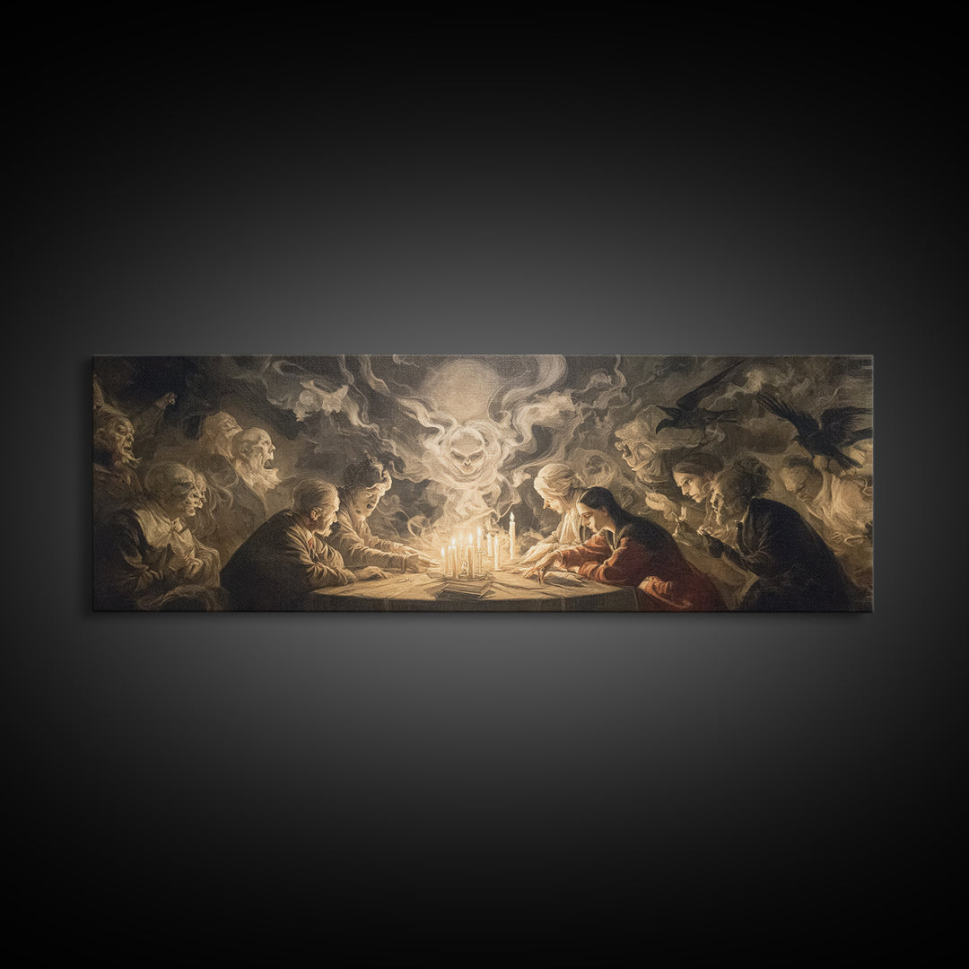The Candlelit Seance, Gothic Nightmare Art, Extra Wide Wall Art, Gothic Horror Wall Art, Canvas Print, Halloween Wall Art