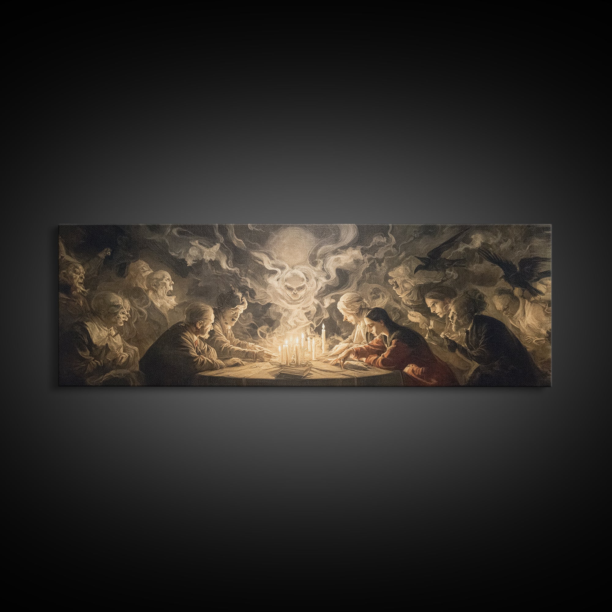 The Candlelit Seance, Gothic Nightmare Art, Extra Wide Wall Art, Gothic Horror Wall Art, Canvas Print, Halloween Wall Art