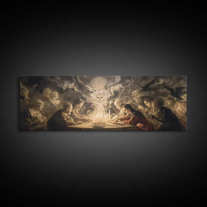 The Candlelit Seance, Gothic Nightmare Art, Extra Wide Wall Art, Gothic Horror Wall Art, Canvas Print, Halloween Wall Art