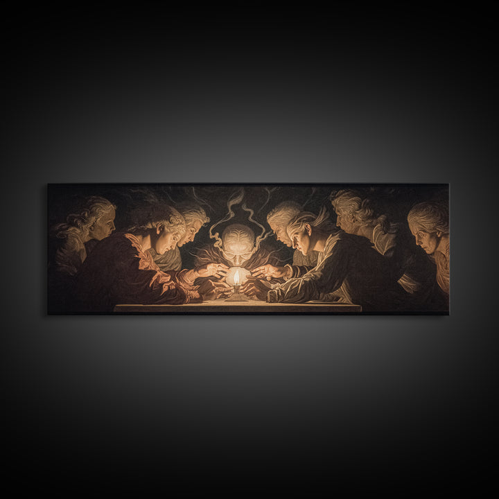 The Candlelit Seance, Visionary Gothic Art, Extra Wide Wall Art, Gothic Horror Wall Art, Canvas Print, Halloween Wall Art