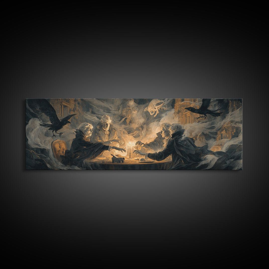 The Candlelit Seance, Apocalyptic Romantic Art, Extra Wide Wall Art, Dark Fantasy Wall Art, Framed Canvas Print, Halloween Wall Art