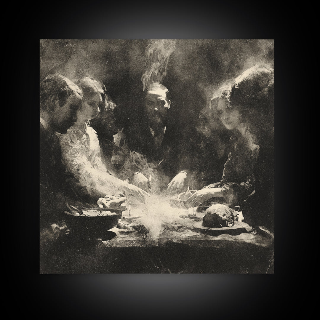 The Candlelit Seance, Symbolist Dream Art, Square Wall Art, Dark Fantasy Wall Art, Canvas Print, Halloween Wall Art