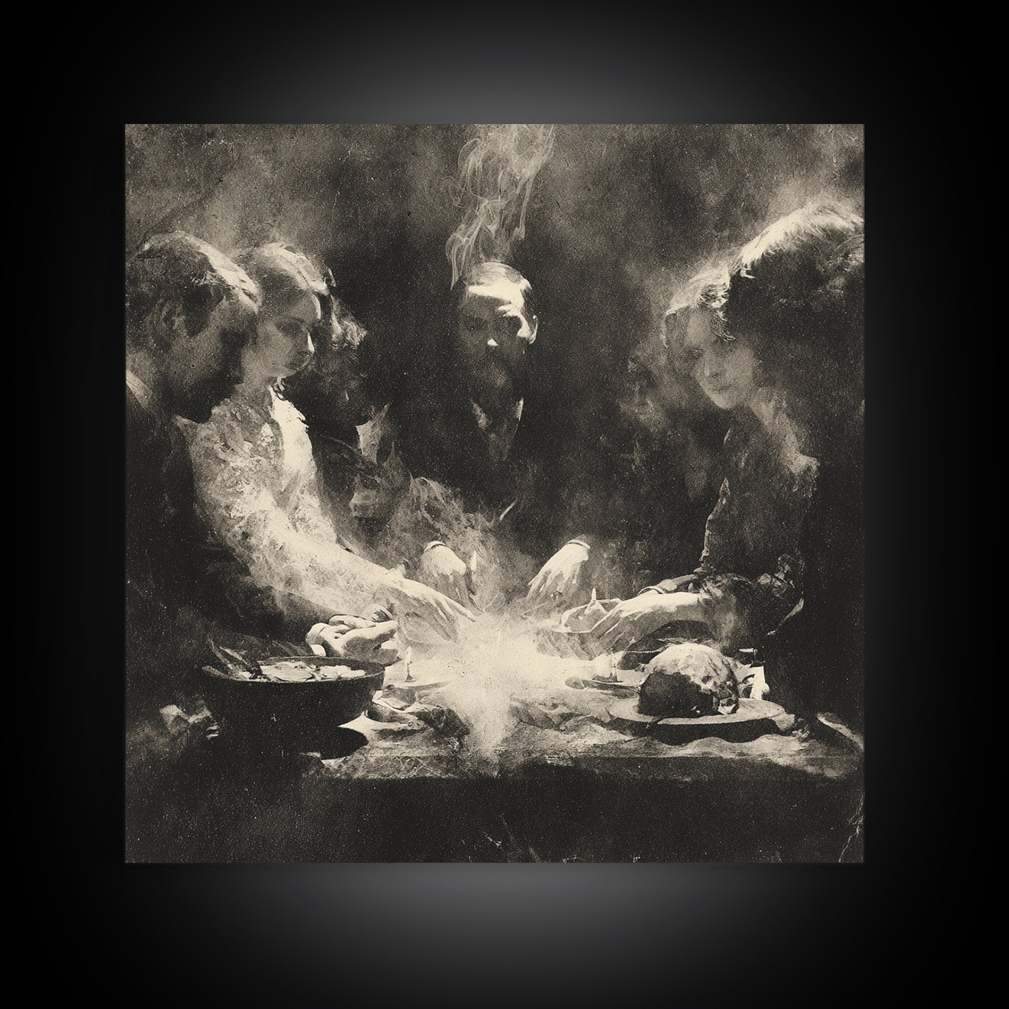 The Candlelit Seance, Symbolist Dream Art, Square Wall Art, Dark Fantasy Wall Art, Canvas Print, Halloween Wall Art