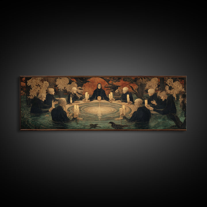 The Candlelit Seance, Symbolist Gothic Landscape, Extra Wide Wall Art, Dark Halloween Decor, Framed Canvas Print, Halloween Wall Art