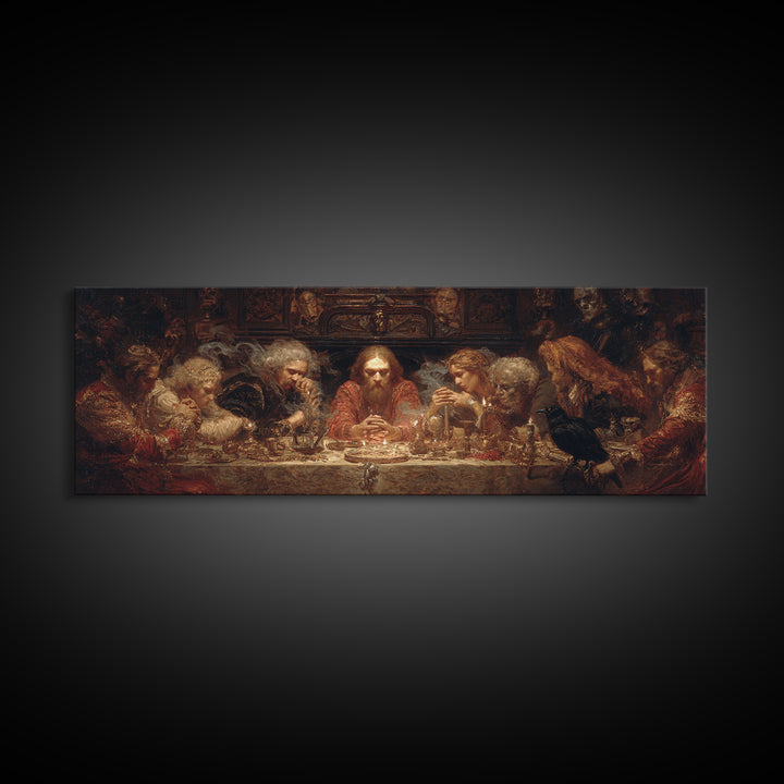 The Candlelit Seance, Ornate Symbolist Art, Extra Wide Wall Art, Dark Halloween Decor, Framed Canvas Print, Halloween Wall Art